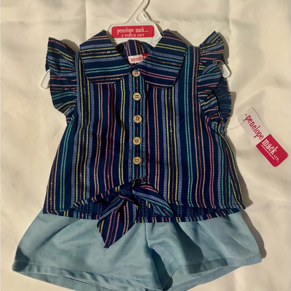 Penelope Mack Multicolor Striped Top and Blue Shorts Set